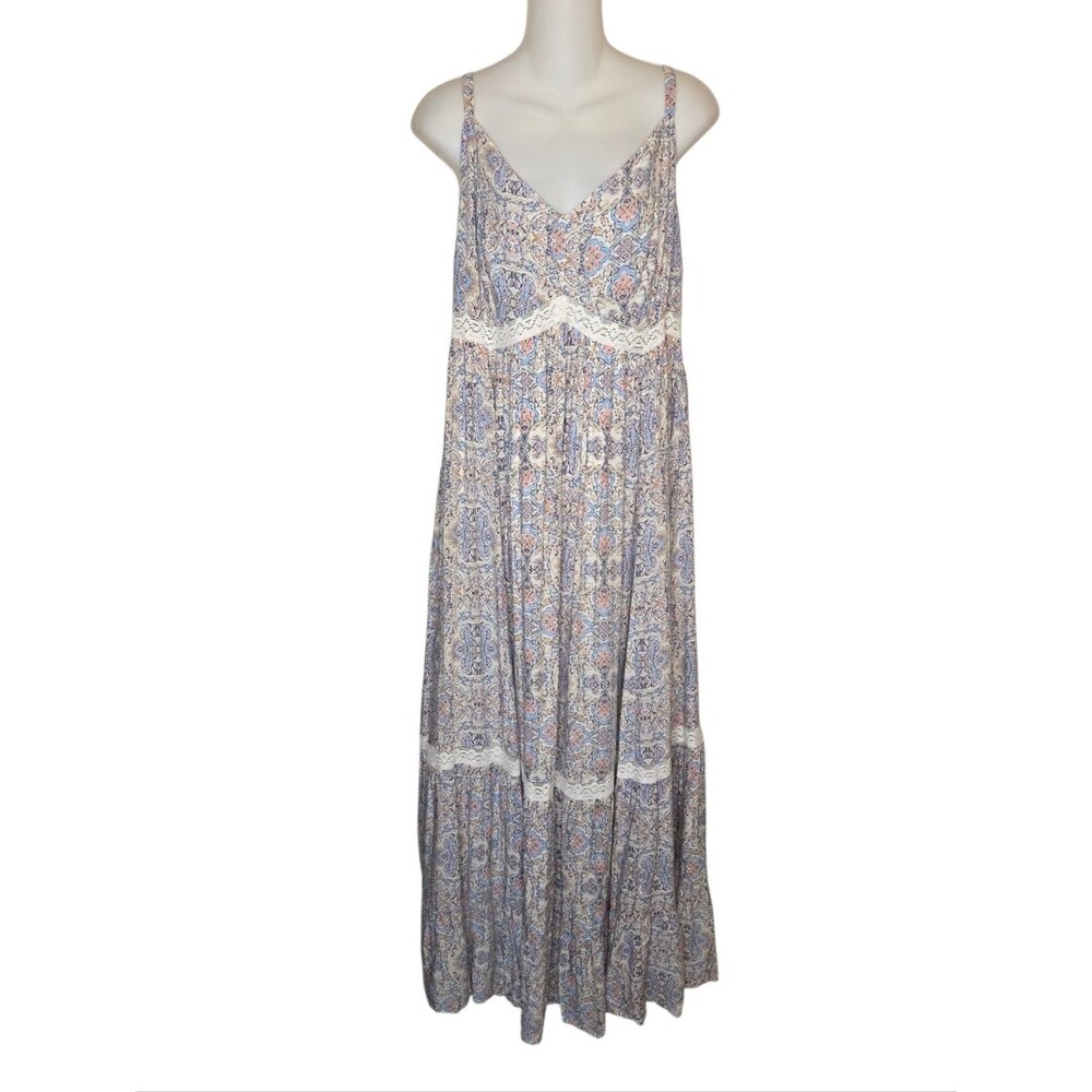Torrid Boho Cottagecore Floral Lace-Trim Tiered Maxi Dress - Size 00 Large